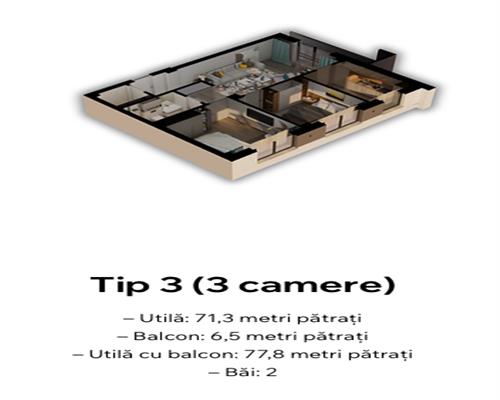 Apartamente 3 camere ultracentral Falticeni – Vesta Central – Bloc 2 – de la 96.255 € + TVA